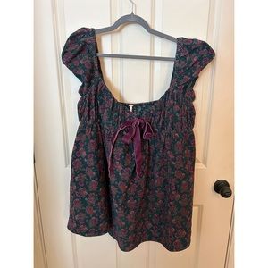 NWT Free People gorgeous corduroy floral tunic top with pockets and bow
